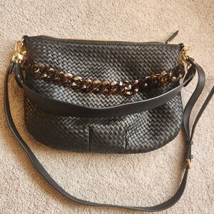 Quince Italian Leather Convertible Crescent Handwoven Shoulder Bag